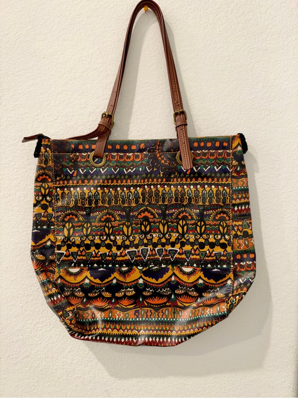 Sakroots Multicolor Boho Tote with Brown Handles
